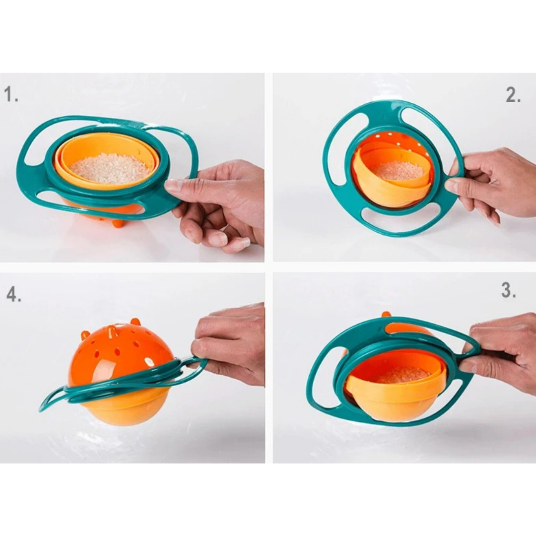 SnackSpin Bowl – Auslaufsichere 360° Gyro-Schüssel für Kinder